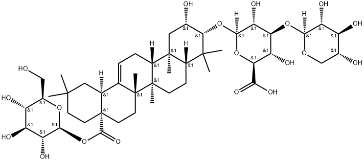 β-D-Glucopyranosiduronic acid, (2β,3β)-28-(β-D-glucopyranosyloxy)-2-hydroxy-28-oxoolean-12-en-3-yl 3-O-β-D-xylopyranosyl- Structure
