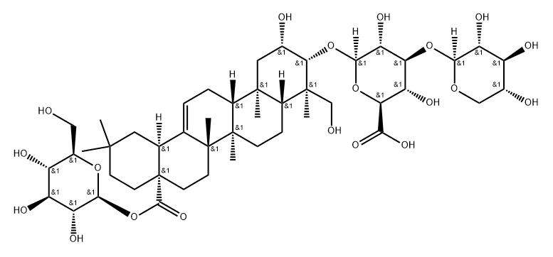β-D-Glucopyranosiduronic acid, (2β,3β,4α)-28-(β-D-glucopyranosyloxy)-2,23-dihydroxy-28-oxoolean-12-en-3-yl 3-O-β-D-xylopyranosyl- Structure