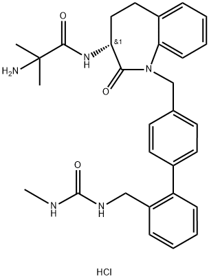 Propanamide, 2-amino-2-methyl-N-[(3R)-2,3,4,5-tetrahydro-1-[[2'-[[[(methylamino)carbonyl]amino]methyl][1,1'-biphenyl]-4-yl]methyl]-2-oxo-1H-1-benzazepin-3-yl]-, hydrochloride (1:1) Struktur