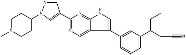 1956336-08-5 Benzenepropanenitrile, β-ethyl-3-[2-[1-(1-methyl-4-piperidinyl)-1H-pyrazol-4-yl]-7H-pyrrolo[2,3-d]pyrimidin-5-yl]-