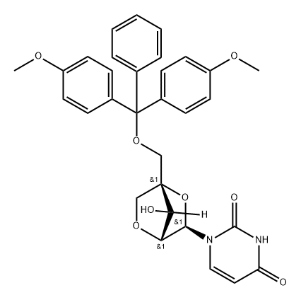 5'-O-(4,4'-Dimethoxytrityl)-2'-O,4'-C-methylene uridine Struktur