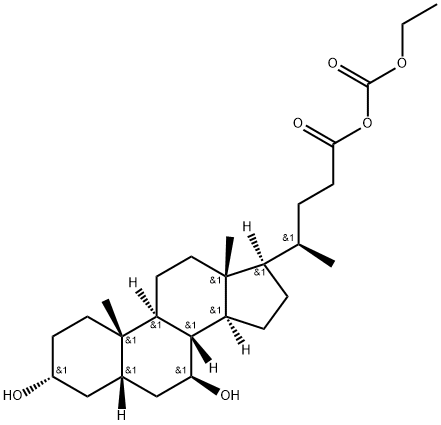 Cholan-24-oic acid, 3,7-dihydroxy-, anhydride with ethyl hydrogen carbonate, (3α,5β,7β)- 化学構造式