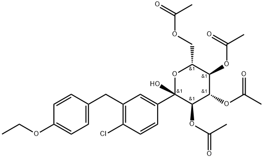 α-D-Glucopyranose, 1-C-[4-chloro-3-[(4-ethoxyphenyl)methyl]phenyl]-, 2,3,4,6-tetraacetate 结构式