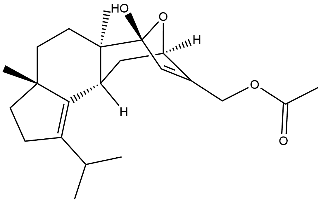 6,9-Epoxycyclohept[e]indene-7(2H)-methanol, 3,3a,4,5,5a,9,10,10a-octahydro-6-hydroxy-3a,5a-dimethyl-1-(1-methylethyl)-, 7-acetate, (3aR,5aR,6S,9R,10aR)- 结构式