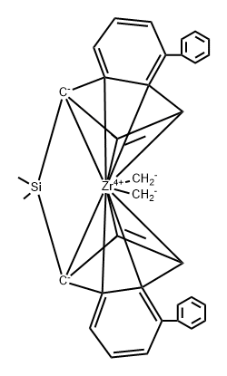 (Dimethylsilylene)bis(2-methyl-4-phenylindenyl)zirconium dimethyl Structure