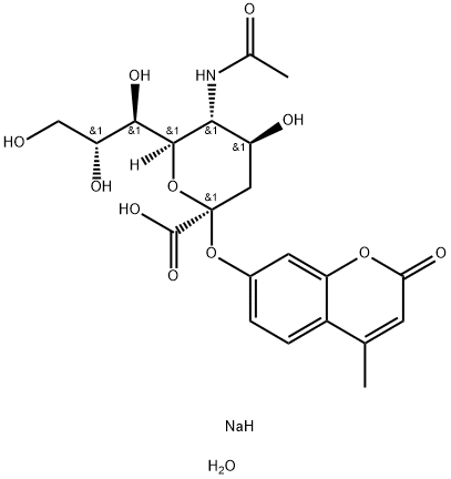 2''-(4-Methylumbelliferyl)-alpha-d-n-acetylneuraminic acid sodium salt hydrate 结构式