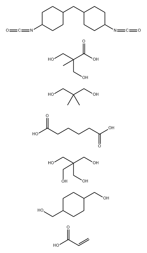 Hexanedioic acid, polymer with 2,2-bis(hydroxymethyl)-1,3-propanediol, 1,4-cyclohexanedimethanol, 2,2-dimethyl-1,3-propanediol, 3-hydroxy-2-(hydroxymethyl)-2-methylpropanoic acid, 1,1-methylenebis4-isocyanatocyclohexane and 2-propenoic acid Structure