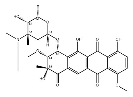 1,6,11(2H)-Naphthacenetrione, 3,4-dihydro-2,5,7-trihydroxy-3,10-dimethoxy-2-methyl-4-[[2,3,6-trideoxy-3-(dimethylamino)-3-C-methyl-α-lyxo-hexopyranosyl]oxy]-, (2R,3R,4R)-rel- (9CI) Structure