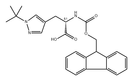 1H-Pyrazole-4-propanoic acid, 1-(1,1-dimethylethyl)-α-[[(9H-fluoren-9-ylmethoxy)carbonyl]amino]-, (αS)- Structure