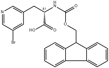 (S)-2-((((9H-芴-9-基)甲氧基)羰基)氨基)-3-(5-溴吡啶-3-基)丙酸 结构式