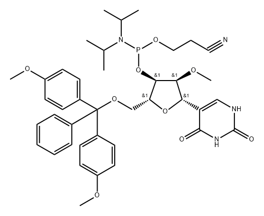 2'-O-Methyl-5'-O-DMT-pseudouridine 3'-CE phosphoramidite Struktur