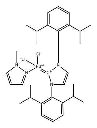 钯，[1,3-双[2,6-双(1-甲基乙基)苯基] -1,3-二氢-2H-咪唑-2-亚甲基]二氯(1-甲基-1H-吡唑-κN2)- ，(SP-4-1)-, 1998752-69-4, 结构式