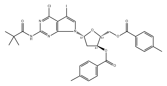 2-Amino-4-chloro-5-iodo-N2-pivaloyl-7-[2-deoxy-3,5-di-O- (4-methylbenzoyl)--D-ribofuanosyl]-7H-pyrrolo[2,3-d]pyrimidine Structure