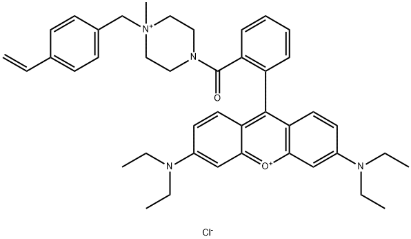 4-[2-[3,6-双(二乙氨基)氧杂蒽-9-基]苯甲酰基]-1-[(4-乙烯基苯基)甲基]-1-甲基哌嗪氯化物(1:2), 2003974-50-1, 结构式