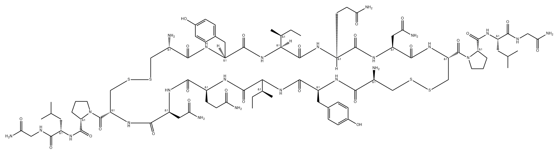 Glycinamide, L-cysteinyl-L-tyrosyl-L-isoleucyl-L-glutaminyl-L-asparaginyl-L-cysteinyl-L-prolyl-L-leucyl-, bimol. cyclic (1→6'),(6→1')-bis(disulfide) Struktur