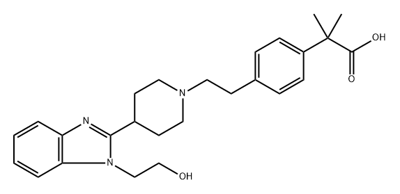 Benzeneacetic acid, 4-[2-[4-[1-(2-hydroxyethyl)-1H-benzimidazol-2-yl]-1-piperidinyl]ethyl]-α,α-dimethyl- Structure