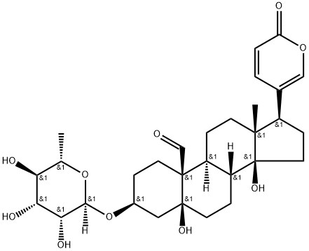 3β-(α-L-Rhamnopyranosyloxy)-5,14-dihydroxy-19-oxo-5β-bufa-20,22-dienolide Structure