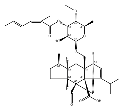 1,4-Methano-s-indacene-3a(1H)-carboxylic acid, 4,4a,5,6,7,7a,8,8a-octahydro-8a-(((6-deoxy-4-O-methyl-3-O-((2Z,4E)-2-methyl-1-oxo-2,4-hexadieny-l)beta-D-altropyranosyl)oxy)methyl)-4-formyl-7-methyl-3-(1-methylethyl)-, (1R,3aR,4S,4aR,7R,7aR,8aS)-|