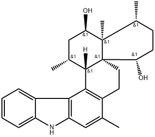 Phenanthro[2,1-c]carbazole-4,16-diol, 1,2,3,4,5,6,9,13d,14,15,16,16a-dodecahydro-1,7,14,16a-tetramethyl-, (1R,4S,4aS,13dS,14R,16R,16aS)- Struktur
