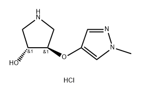 rac-(3R,4R)-4-[(1-methyl-1H-pyrazol-4-yl)oxy]pyrrolidin-3-ol dihydrochloride Struktur
