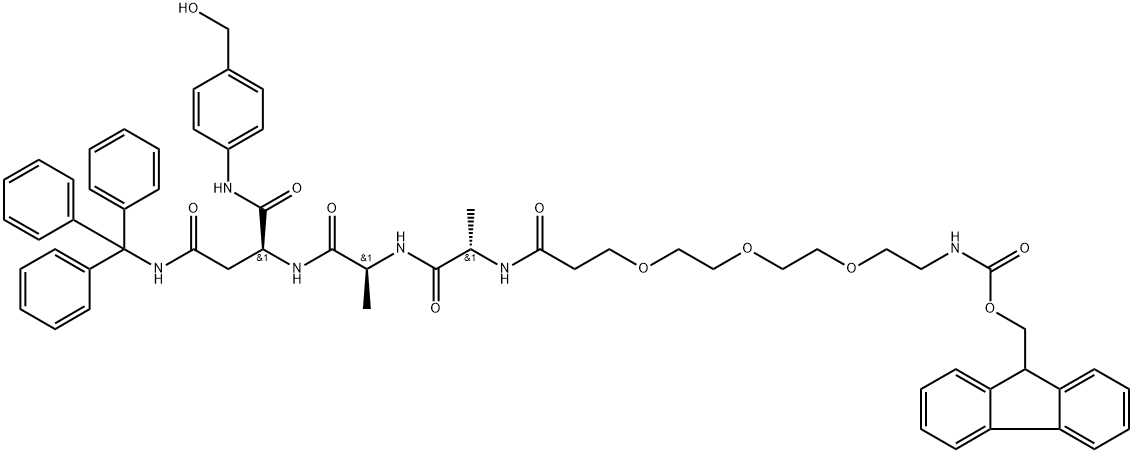 Fmoc-PEG3-Ala-Ala-Asn(Trt)-PAB, 2055042-69-6, 结构式