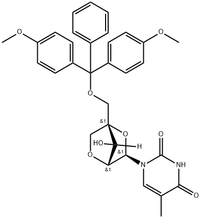 1-[5'-O-(4,4'-Dimethoxytrityl)-2-O,4-C-methylene-beta-D-ribofuranosyl]-5-methyluracil Struktur