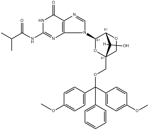 5'-O-(4,4'-Dimethoxytrityl)-N2-isobutyryl-2'-O,4'-C-methyleneguanosine Structure