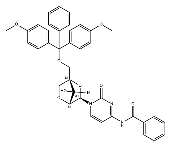 Benzamide, N-[1-[2,5-anhydro-4-C-[[bis(4-methoxyphenyl)phenylmethoxy]methyl]-α-L-lyxofuranosyl]-1,2-dihydro-2-oxo-4-pyrimidinyl]- 结构式