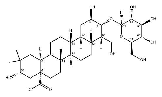 Olean-12-en-28-oic acid, 3-(β-D-glucopyranosyloxy)-2,21,23-trihydroxy-, (2α,3β,4α,21β)- (9CI) Structure