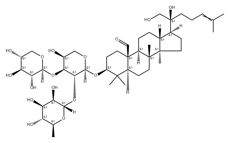 Dammar-24-en-19-al, 3-[(O-6-deoxy-α-L-mannopyranosyl-(1→2)-O-[β-D-xylopyranosyl-(1→3)]-α-L-arabinopyranosyl)oxy]-20,21-dihydroxy-, (3β)- Structure
