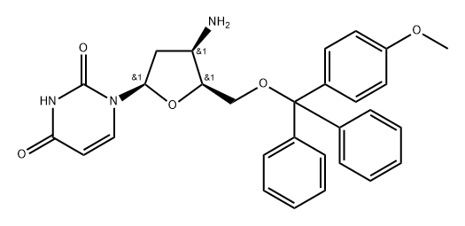3'--Amino-2',3'-dideoxy-5'-O-methoxy trityluridine Struktur