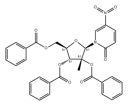 1-(2,3,5-Tri-O-benzoyl-2-C--methyl--D-ribofuranosyl)-5-nitropyridine-2(1H)-one 结构式