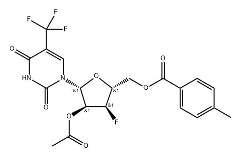 2'-O-Acetyl-5'-O-(p-toluoyl)-3'-deoxy-3'-fluoro-5-trifluoroMethyluridine Structure