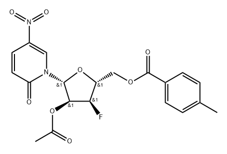 1-(2-O-Acetyl-5-O-(p-toluoyl)-3-deoxy-3-fluoro-b-D-ribofuranosyl)-5-nitropyridine-2(1H)-one Struktur