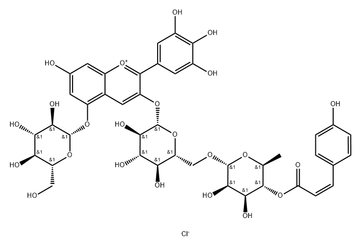 delphinidin 3-(p-coumaroylrutinoside)-5-glucoside Structure