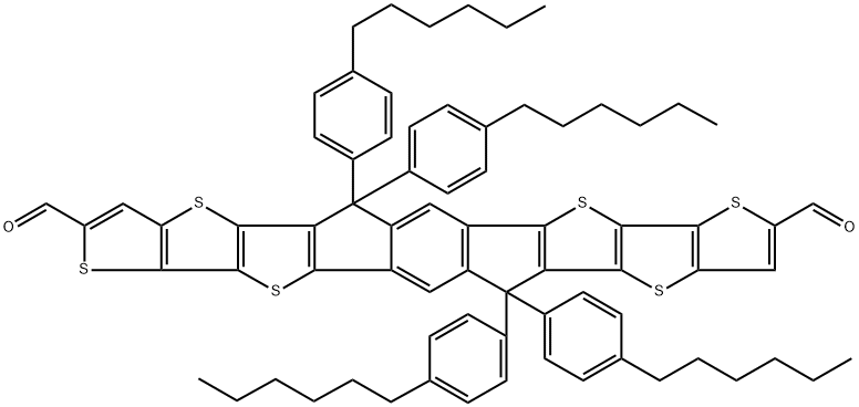 Bisthieno[2',3':4,5]thieno[2,3-d:2',3'-d']-s-indaceno[1,2-b:5,6-b']dithiophene-2,9-dicarboxaldehyde, 5,5,12,12-tetrakis(4-hexylphenyl)-5,12-dihydro- Structure