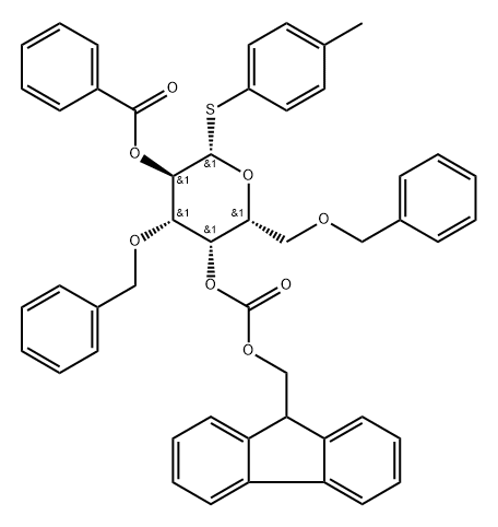β-D-Galactopyranoside, 4-methylphenyl 3,6-bis-O-(phenylmethyl)-1-thio-, 2-benzoate 4-(9H-fluoren-9-ylmethyl carbonate) Struktur