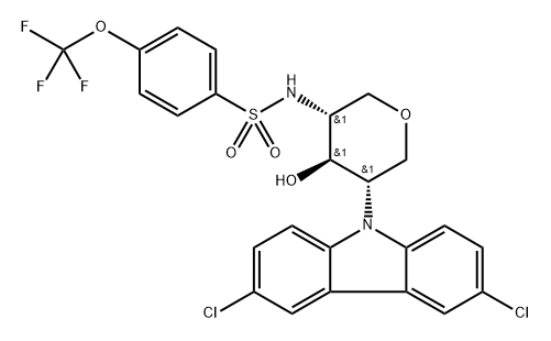N-((3R,4R,5S)-5-(3,6-二氯-9H-咔唑-9-基)-4-羟基四氢-2H-吡喃-3-基)-4-(三氟甲氧基)苯磺酰胺 结构式