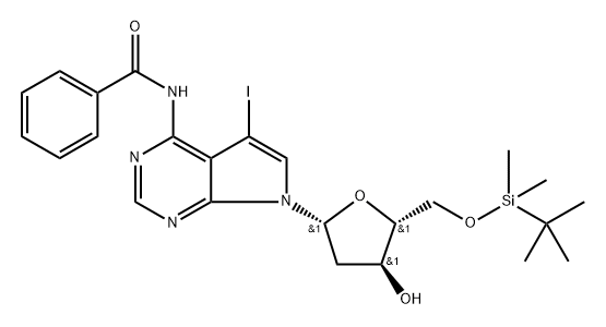 N6-Benzoyl-7-deaza-2'-deoxy-5'-O-tert-butyldimethylsilyl-7-iodoadenosine Structure