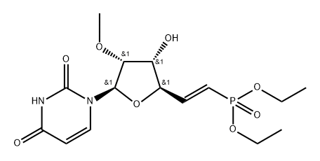 二乙基 ((E)-2-((2R,3R,4R,5R)-5-(2,4-二氧亚基-3,4-二氢嘧啶-1(2H)-基)-3-羟基-4-甲氧基四氢呋喃-2-基)乙烯基)膦酸基酯, 2095417-05-1, 结构式