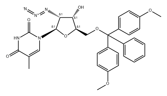 2'-Azido-2'-deoxy-5'-O-(4,4'-dimethoxytrityl)-5-methyluridine 结构式