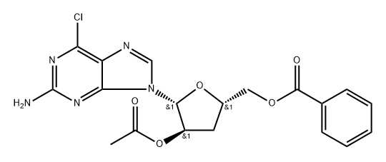 2-Amino-6-chloro-9-(3-deoxy-2-O-acetyl-5-O-benzoyl-beta-D-ribofuanosyl)-9H-purine Structure