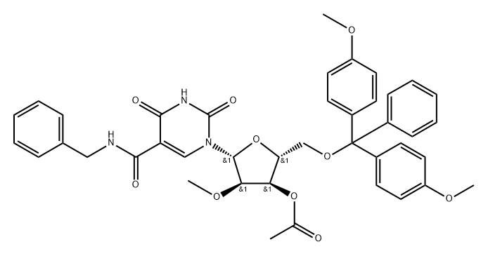 5-BenzylaMinocarbony-3'-O-acetyl-2'-O-Methyl-5'-O-DMTr-uridine Struktur