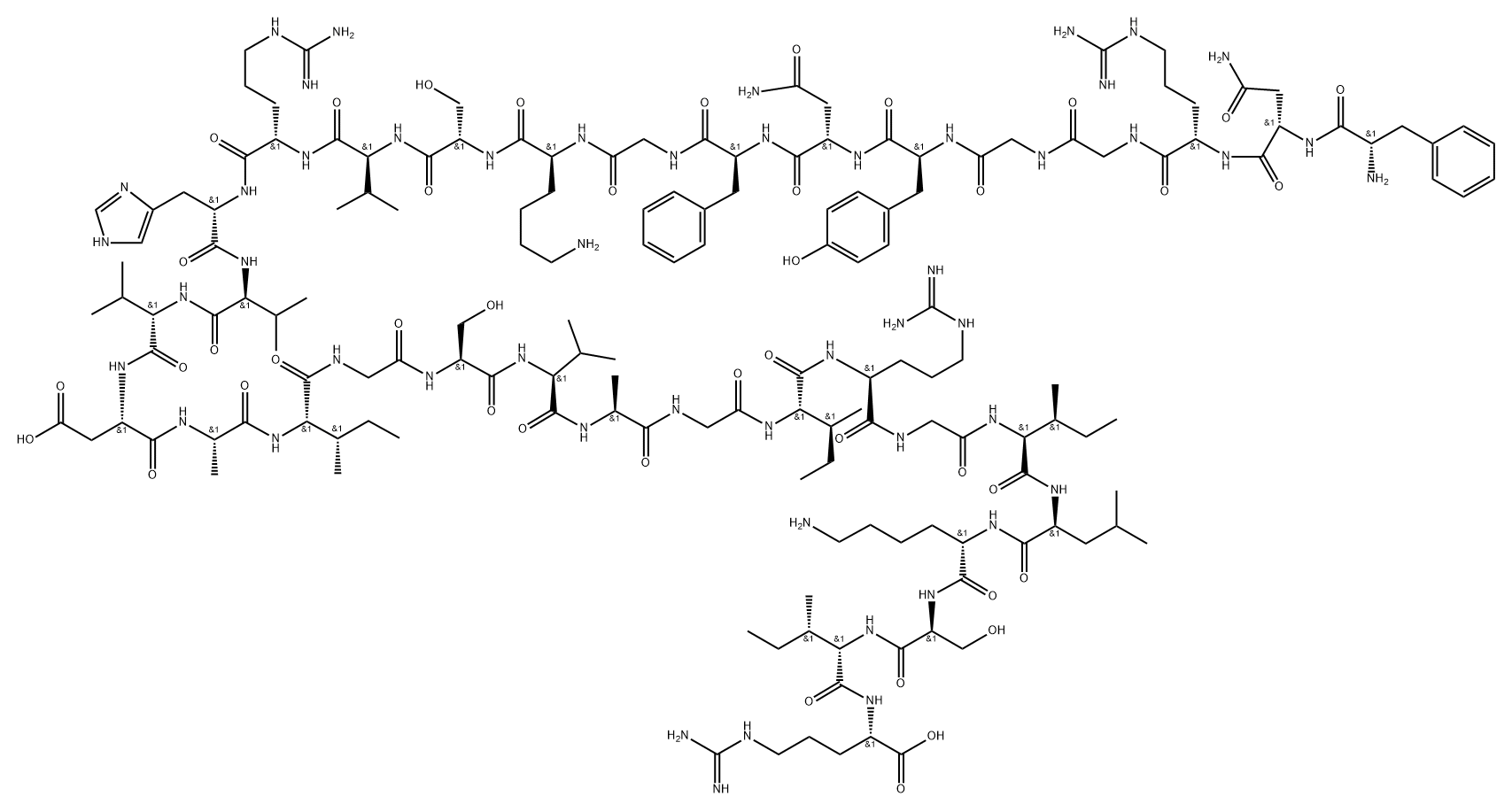 L-Arginine, L-phenylalanyl-L-asparaginyl-L-arginylglycylglycyl-L-tyrosyl-L-asparaginyl-L-phenylalanylglycyl-L-lysyl-L-seryl-L-valyl-L-arginyl-L-histidyl-L-valyl-L-valyl-L-α-aspartyl-L-alanyl-L-isoleucylglycyl-L-seryl-L-valyl-L-alanylglycyl-L-isoleucyl-L-arginylglycyl-L-isoleucyl-L-leucyl-L-lysyl-L-seryl-L-isoleucyl- Struktur