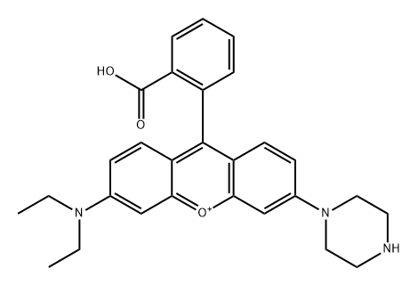Xanthylium, 9-(2-carboxyphenyl)-3-(diethylamino)-6-(1-piperazinyl)- Structure