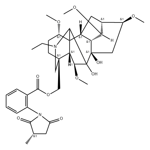 4-[2-[(3S)-3-メチル-2,5-ジオキソ-1-ピロリジニル]ベンゾイルオキシメチル]-20-エチル-1α,6β,14α,16β-テトラメトキシアコニタン-7,8-ジオール 化学構造式