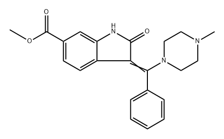 Nintedanib impurity 27/2,3-Dihydro-3-[(4-methyl-1-piperazinyl)phenylmethylene]-2-oxo-1H-indole-6-carboxylic acid methyl ester Structure