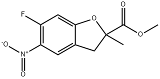 6-氟-2-甲基-5-硝基-2,3-二氢苯并呋喃-2-羧酸甲酯 结构式