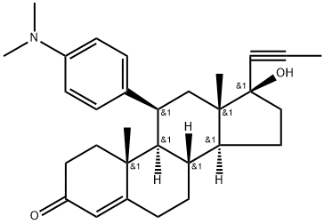 Androst-4-en-3-one, 11-[4-(dimethylamino)phenyl]-17-hydroxy-17-(1-propyn-1-yl)-, (11β,17β)- Struktur