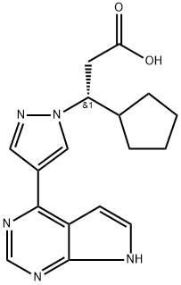 1H-Pyrazole-1-propanoic acid, β-cyclopentyl-4-(7H-pyrrolo[2,3-d]pyrimidin-4-yl)-, (βR)- Structure
